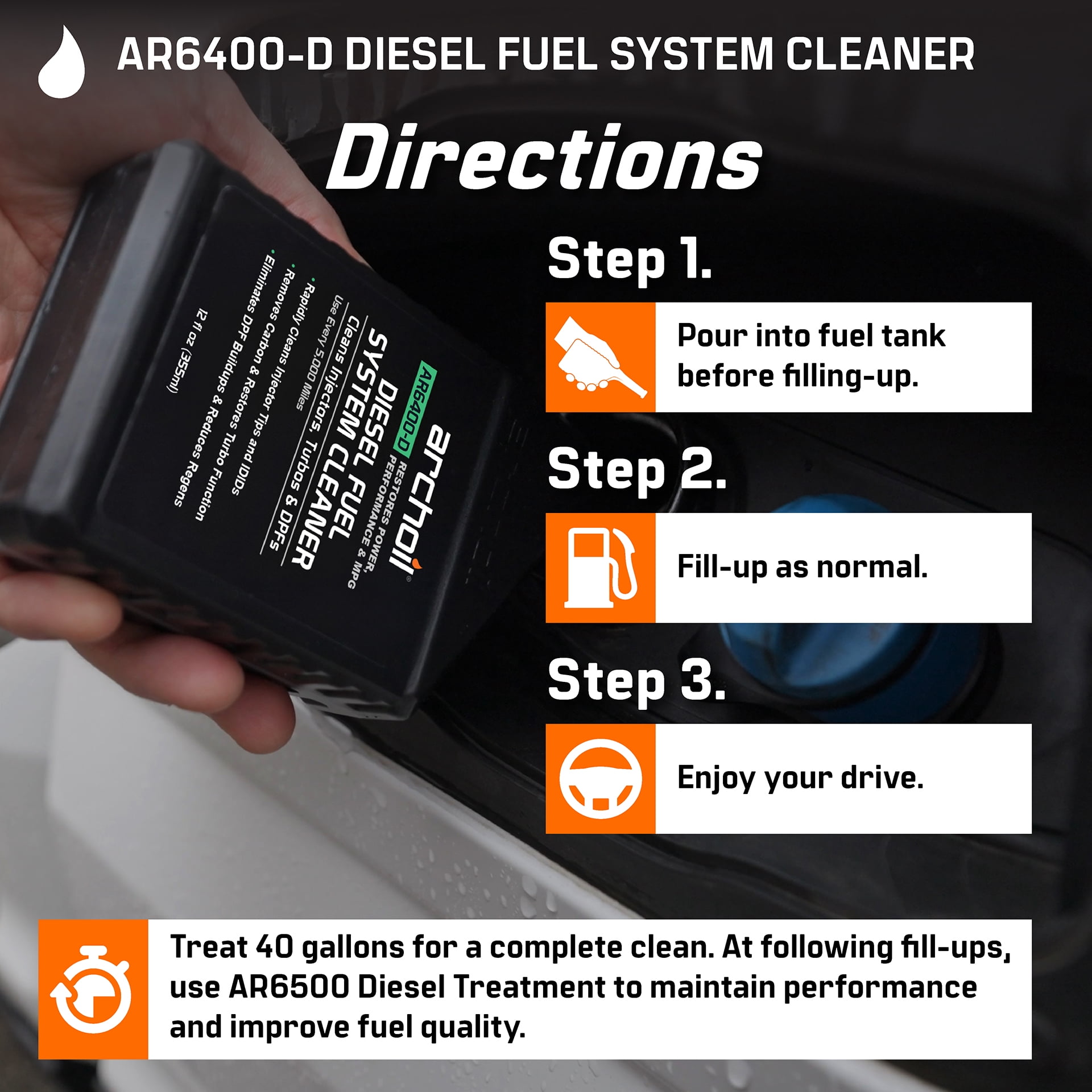 Archoil AR6400-D Diesel Fuel System Cleaner (12 oz) Rapid Injector Cleaner, Turbo & DPF Deposit Control
