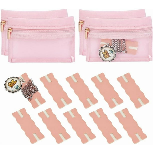 Organizador portátil de collares rosa de 10 piezas, sin enredos, con 4 bolsas. Incluye organizador de joyas, tarjetero y estuche universal para guardar joyas.