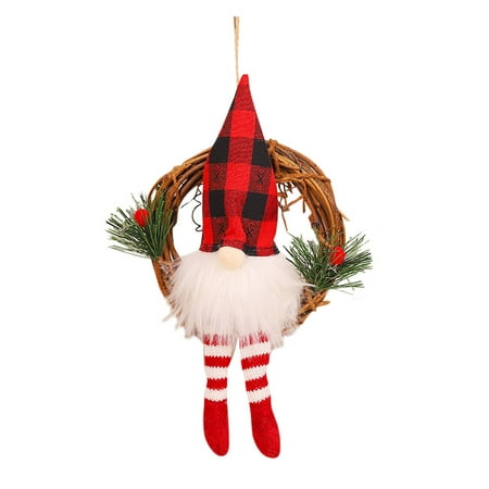 

Home Decor 2PC Christmas Decoration Red And Black Lattice Forest Man Wreath Rattan Tree Pendant Luminous Door Hanging Doorknob