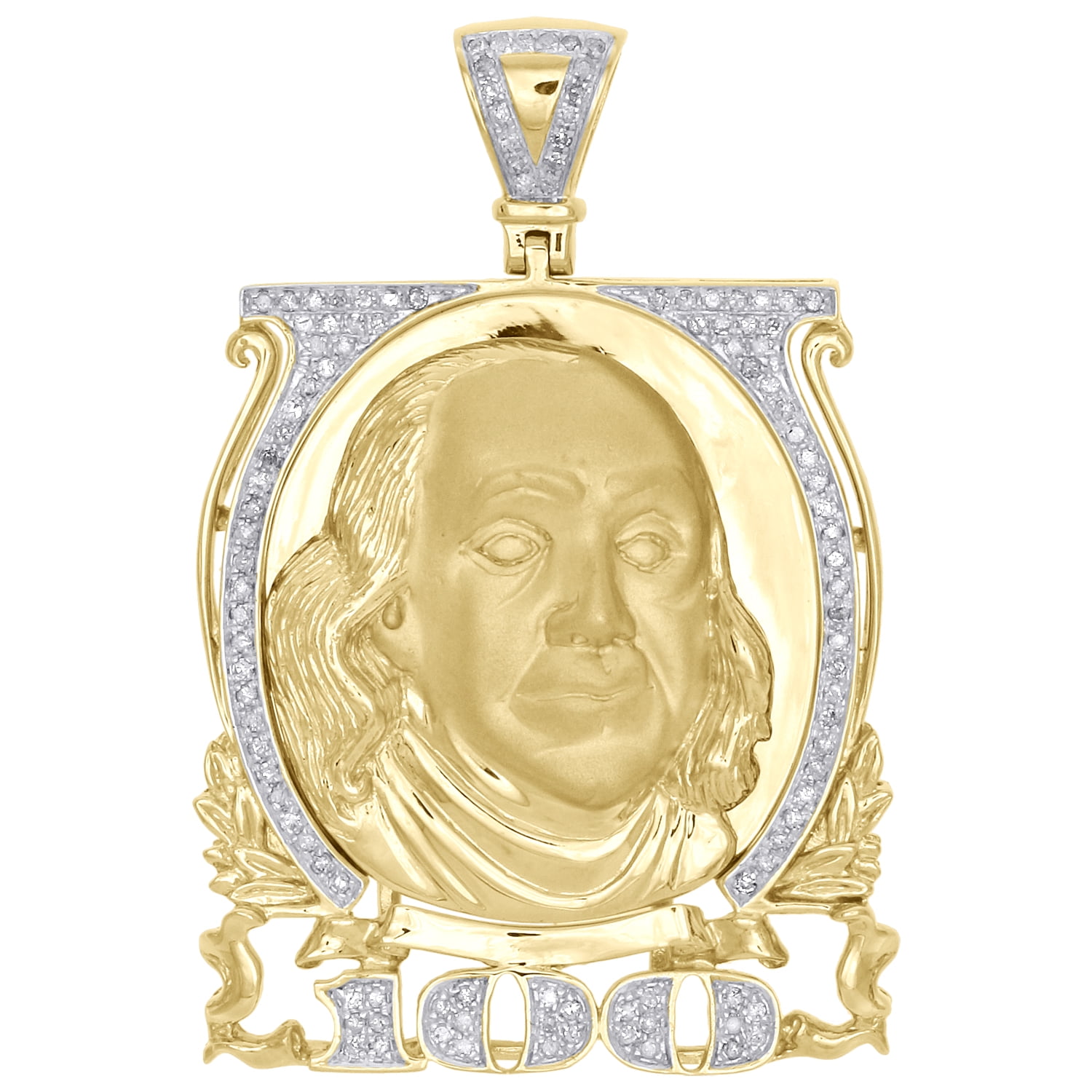 10k Yellow Gold Diamond 100 Dollar Benjamin Franklin Face 2 Pendant 0 58 Ct Walmart Com