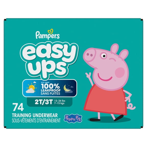 Pampers Easy Ups Girls & Boys Potty Training Pants, Size 4 (2T3T), Peppa Absorbent Training Underwear, Up to 100% Leakproof Day and Night, Hypoallergenic
