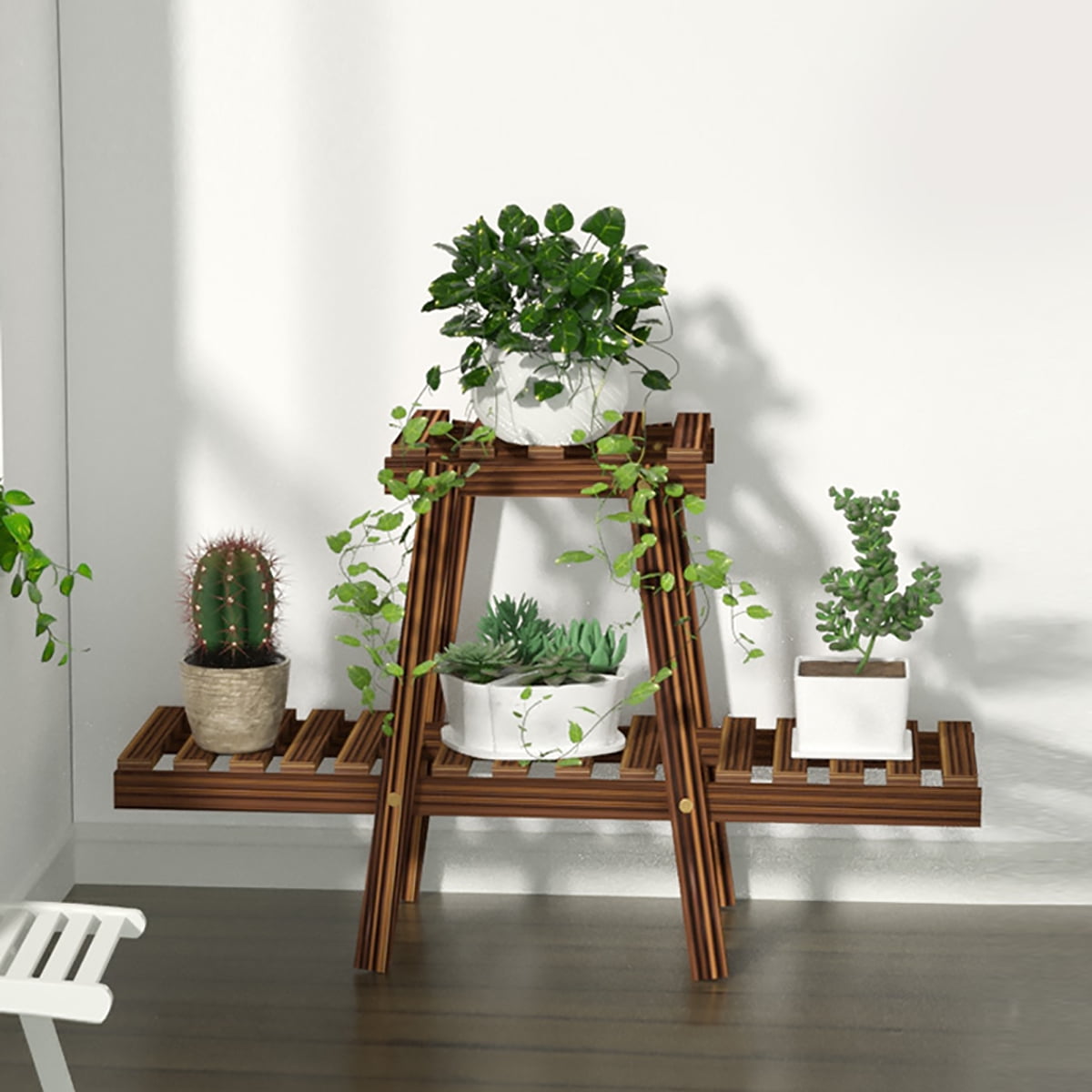 Wood Plant Stand High Low Shelves Flower Rack Display for