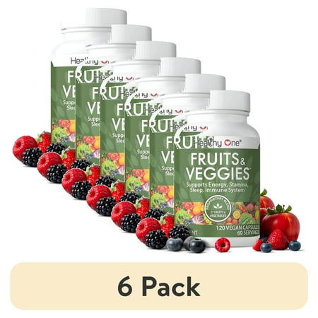 (6 pack) Healthy One Fruits and Veggies Supplement, 27 Superfood Vitamins, 120 Capsules, 60 Serving