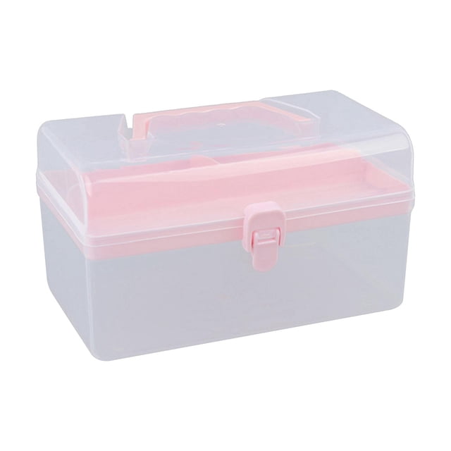 Xuanheng Nail Art Storage Box Clear with Compartments for Nail Drill Tool Nail Rhinestone pink