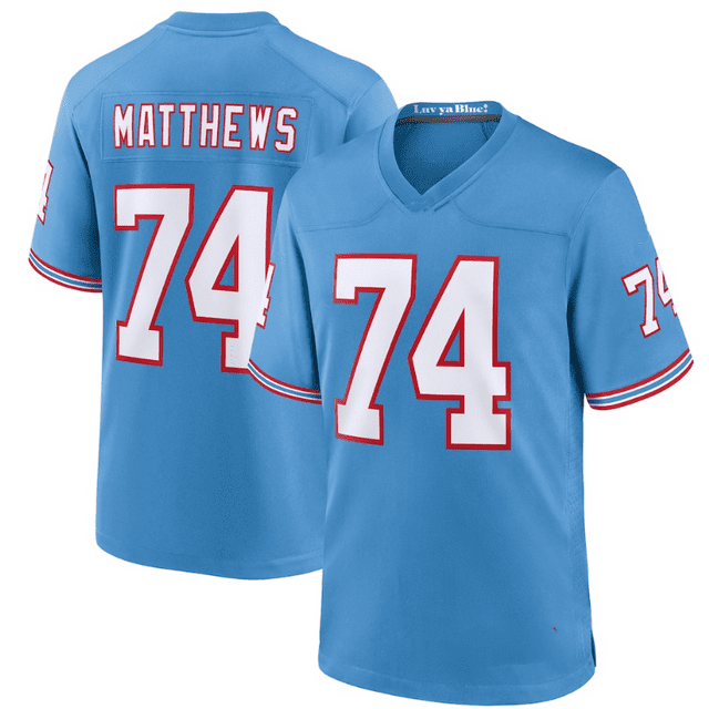 Men's Tennessee Titans Bruce Matthews Light Blue Retirement Commemorative Jersey with Embroidery-XXXL