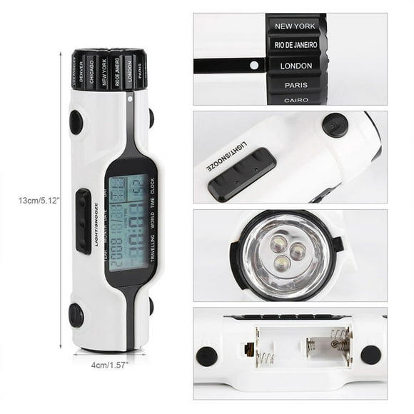 Digital World Time Travel Alarm Clock with Flashlight LED Multi Time Zone Outdoor