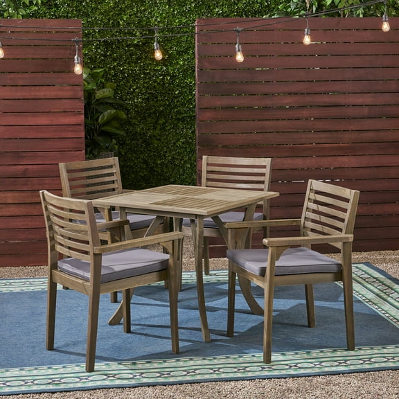 Noble House Casa 5 Piece Wooden Round Patio Dining Set in Teak and Gray