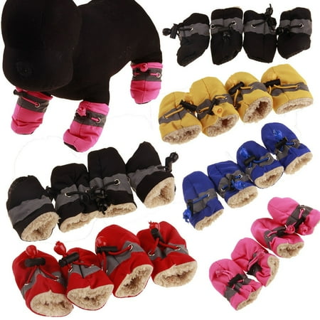 

QWZNDZGR 4pcs Antiskid Puppy Shoes Waterproof Winter Pet Dog Anti-slip Rain Snow Boots Footwear Thick Warm For Prewalkers Socks Booties