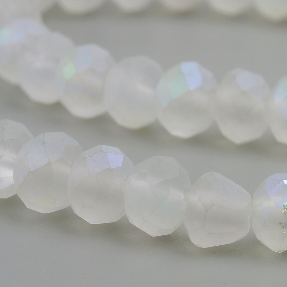 Electroplate Glass Beads Strands Faceted Half Plated Matte Style Rondelle Clear AB 6x4.5mm Hole: 1mm about 83~85pcs/strand 38~39cm