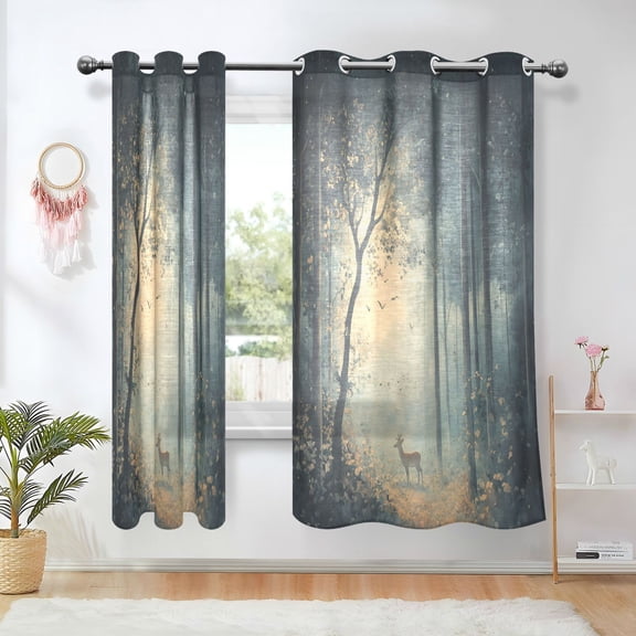 Yayeee Window Curtains Light Filtering 63"x42" Grommet Panel Pair Home Living Room Decor, Retro Forest