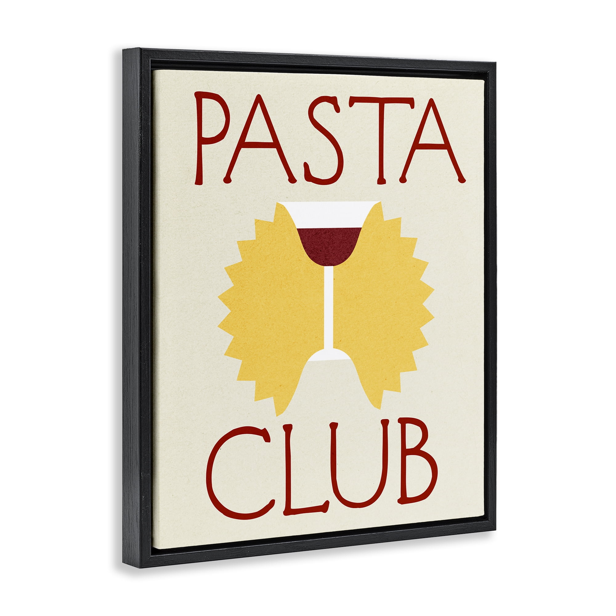 Stupell Industries Pasta Club with Wine Food & Beverage Painting Black Floater Framed Canvas Art Print Wall Art, 17 x 21