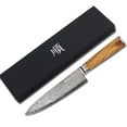 thumbnail image 4 of YOUSUNLONG Chef's Knife 8 inch - Gyuto Kitchen Knives Damascus Steel Italian Olivewood with Leather Sheath, 4 of 7