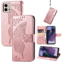 Dteck for Motorola Moto G Stylus 2023 Case Wallet, Women Flip Cover with Butterfly Emboss PU Leather Stand Card Slots Wrist Strap Protective Phone Case for Moto G Stylus 4G 2023,Rosegold