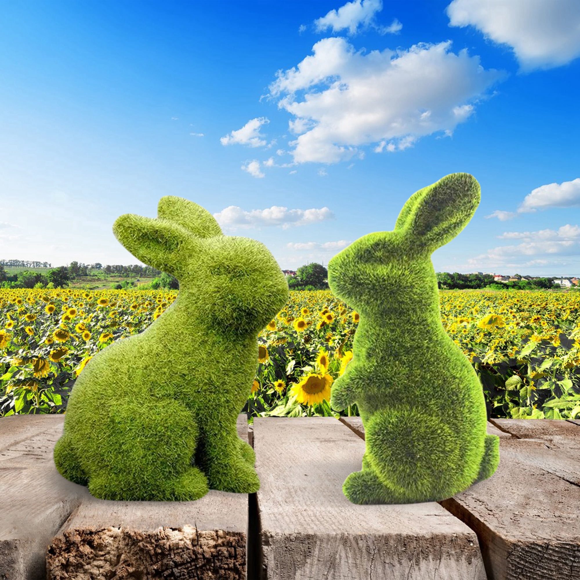 hirigin Easter Moss Bunny, Spring Artificial Grass Rabbit Green