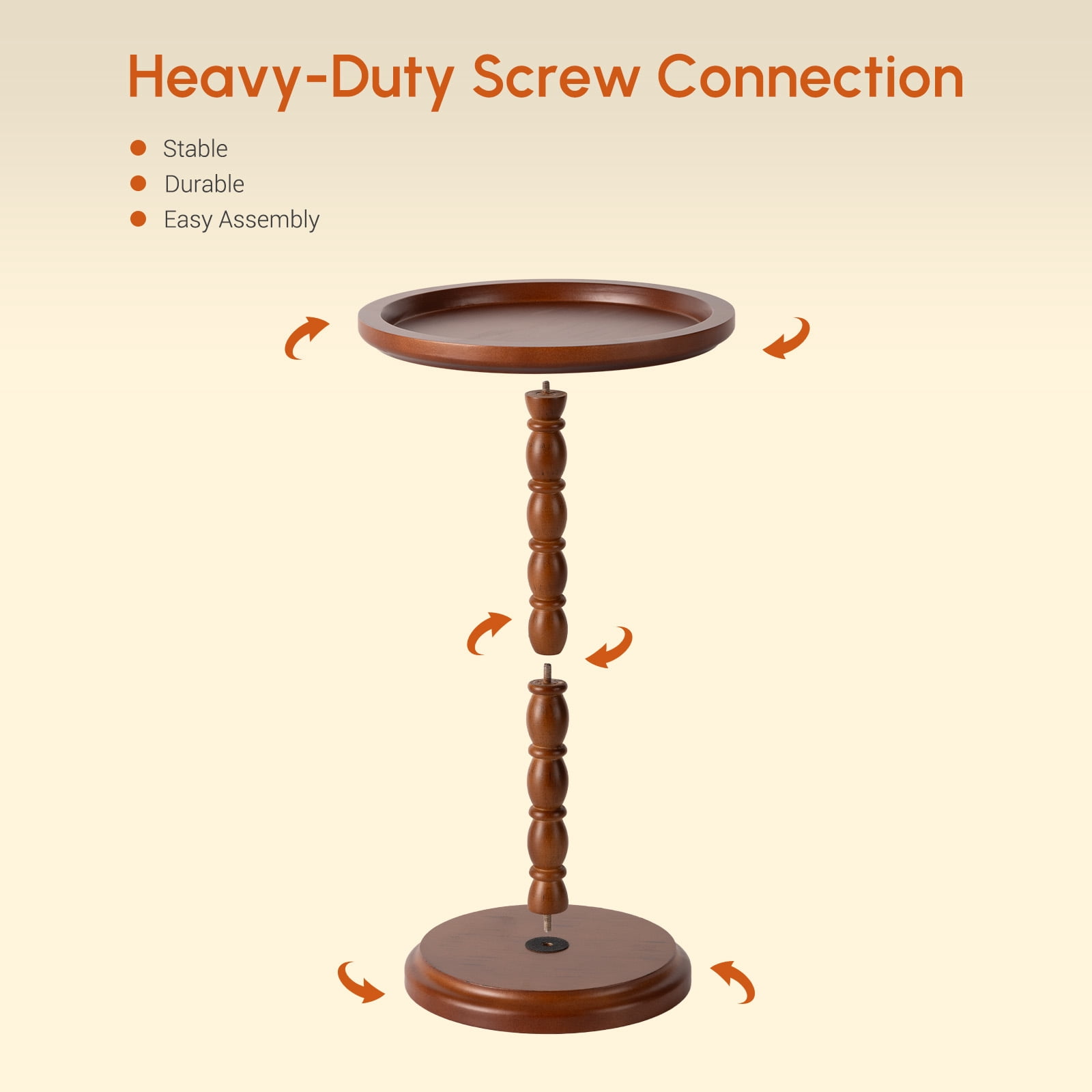 Hearthlight Home Round Side Table, Small Drink Table End Table with Solid Wood Leg for Living Room Bedroom Office,Brown,12inch