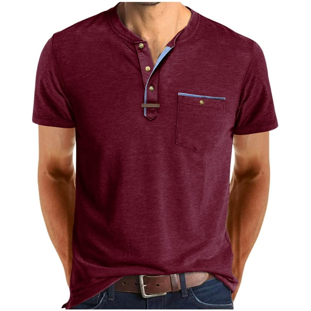 pstuiky Camisas casuales de manga corta para hombre, Blusa de manga corta con cuello vuelto, bolsillos y botones de colores lisos para hombre camisas casuales para hombre xxxl