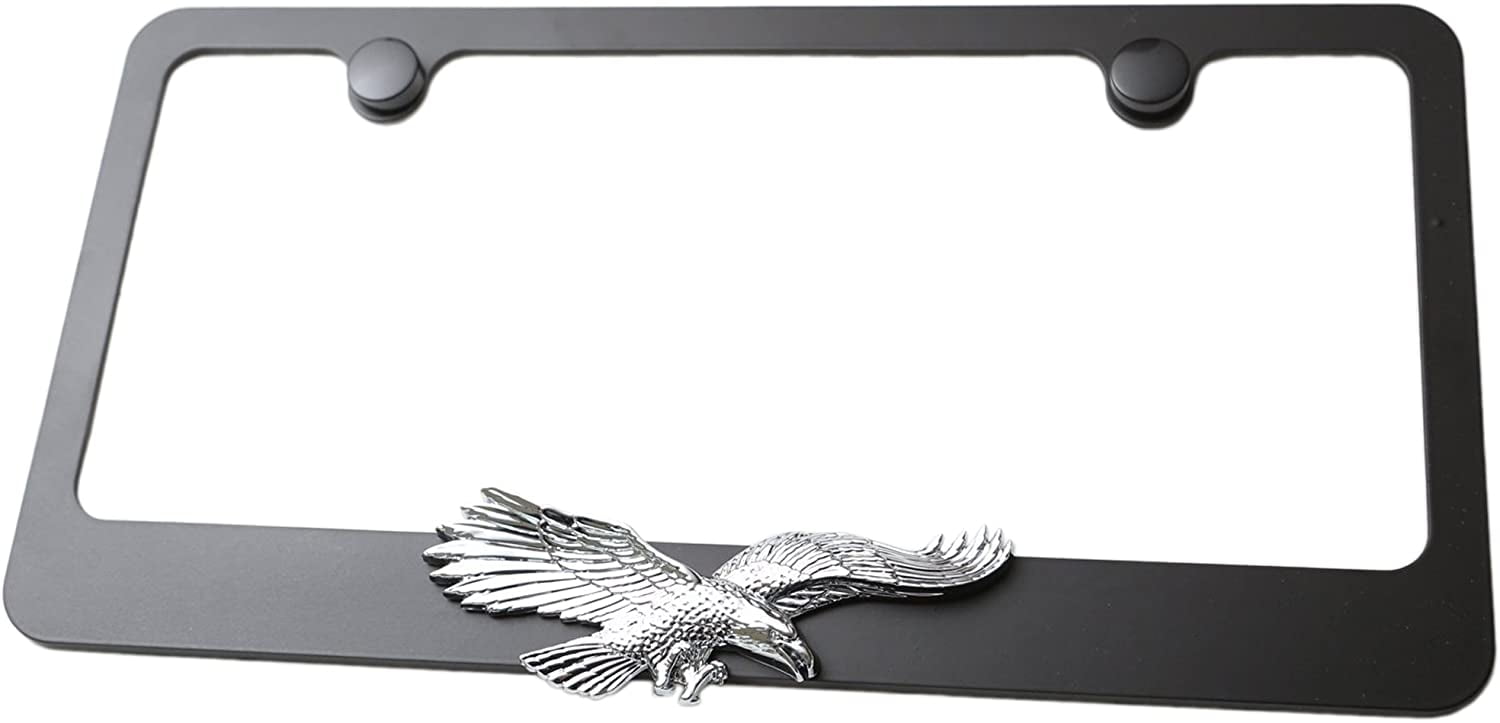 LFPartS Flying Eagle 3D Black Emblem Metal License Plate Frame Black 