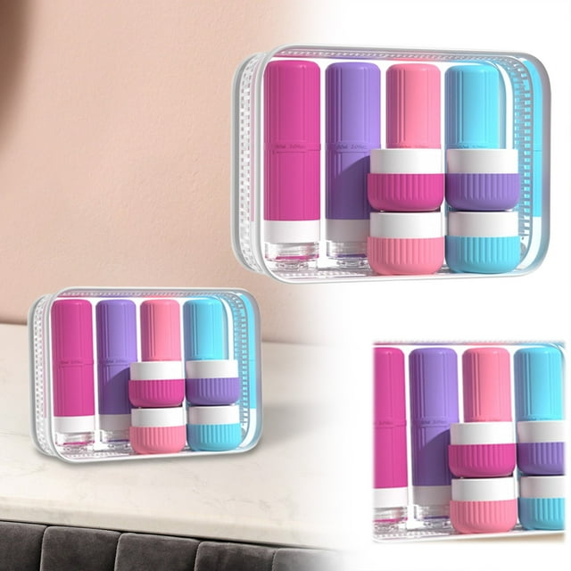 Botellas de viaje para artículos de aseo. Recipiente portátil 8 en 1. Tubos a prueba de fugas. Ideales para cosméticos y lociones. Solución de almacenamiento compacta