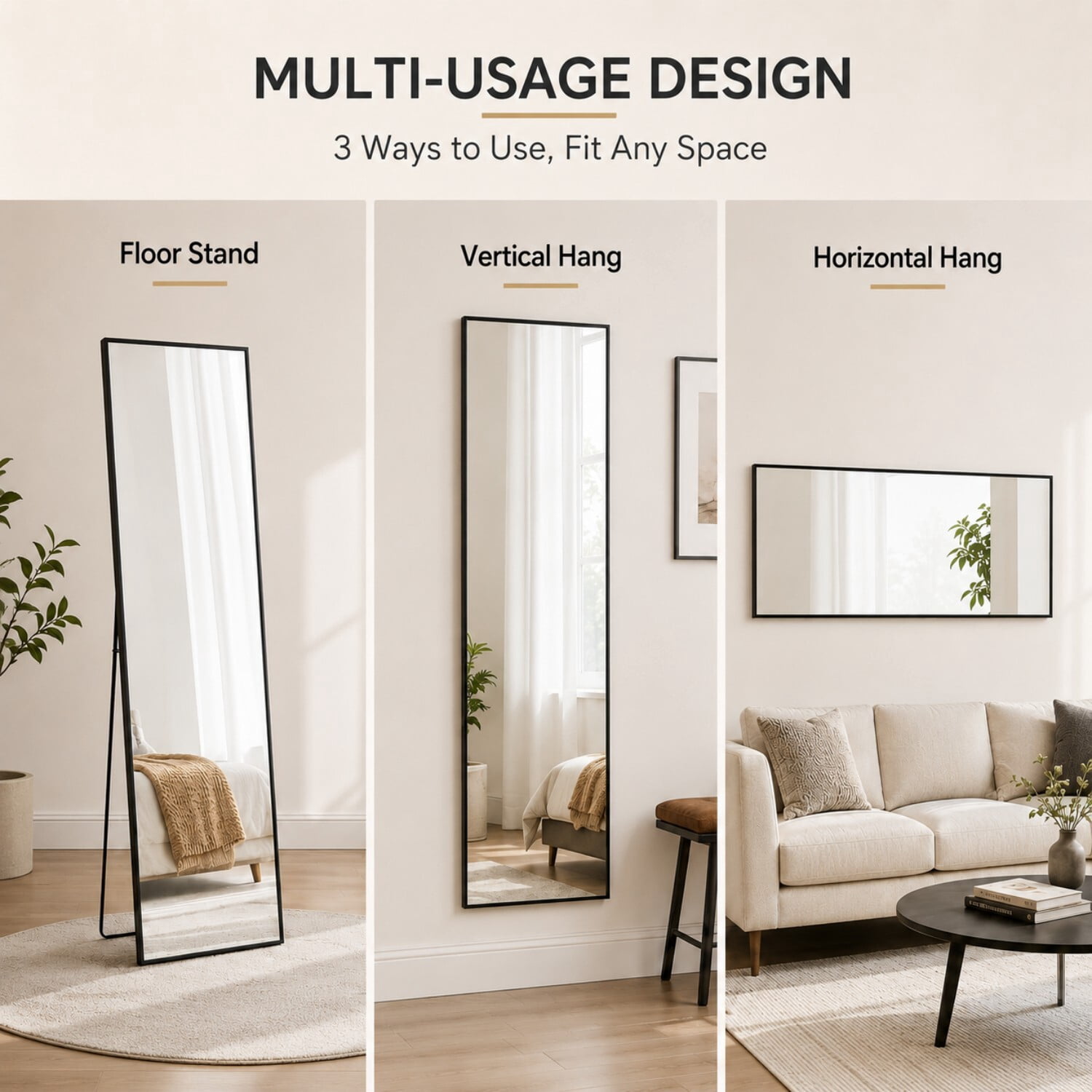 Easy4Home 58"x14" Rectangular Full Length Mirror Freestading Full Body Floor Mirror, Black