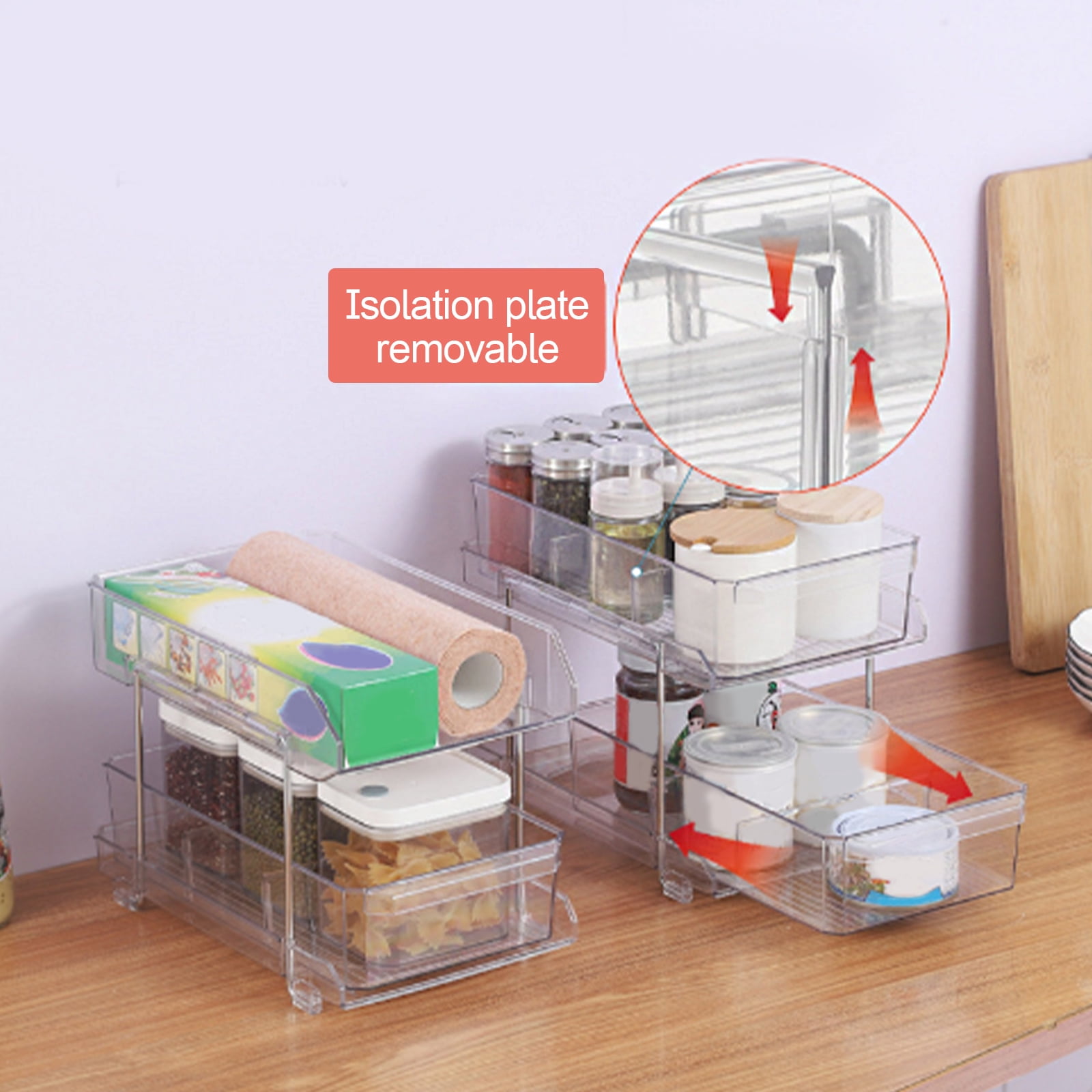 Clear Organizer with Dividers, Multi-Purpose Slide-Out Storage  Container,Bathroom Vanity Counter Organizing Tray Kitchen Storage -  AliExpress