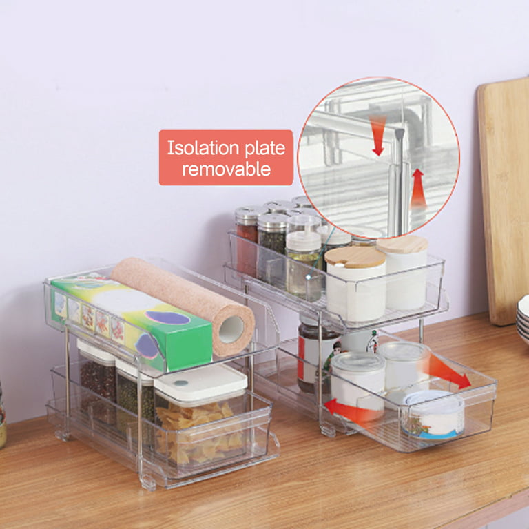 2 Tier Clear Organizer with Dividers, Multi-Purpose Slide-Out
