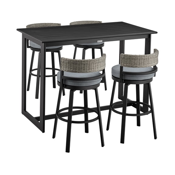 Armen Living Encinitas 5-Piece Aluminum Outdoor Patio Table Set in Dark Gray