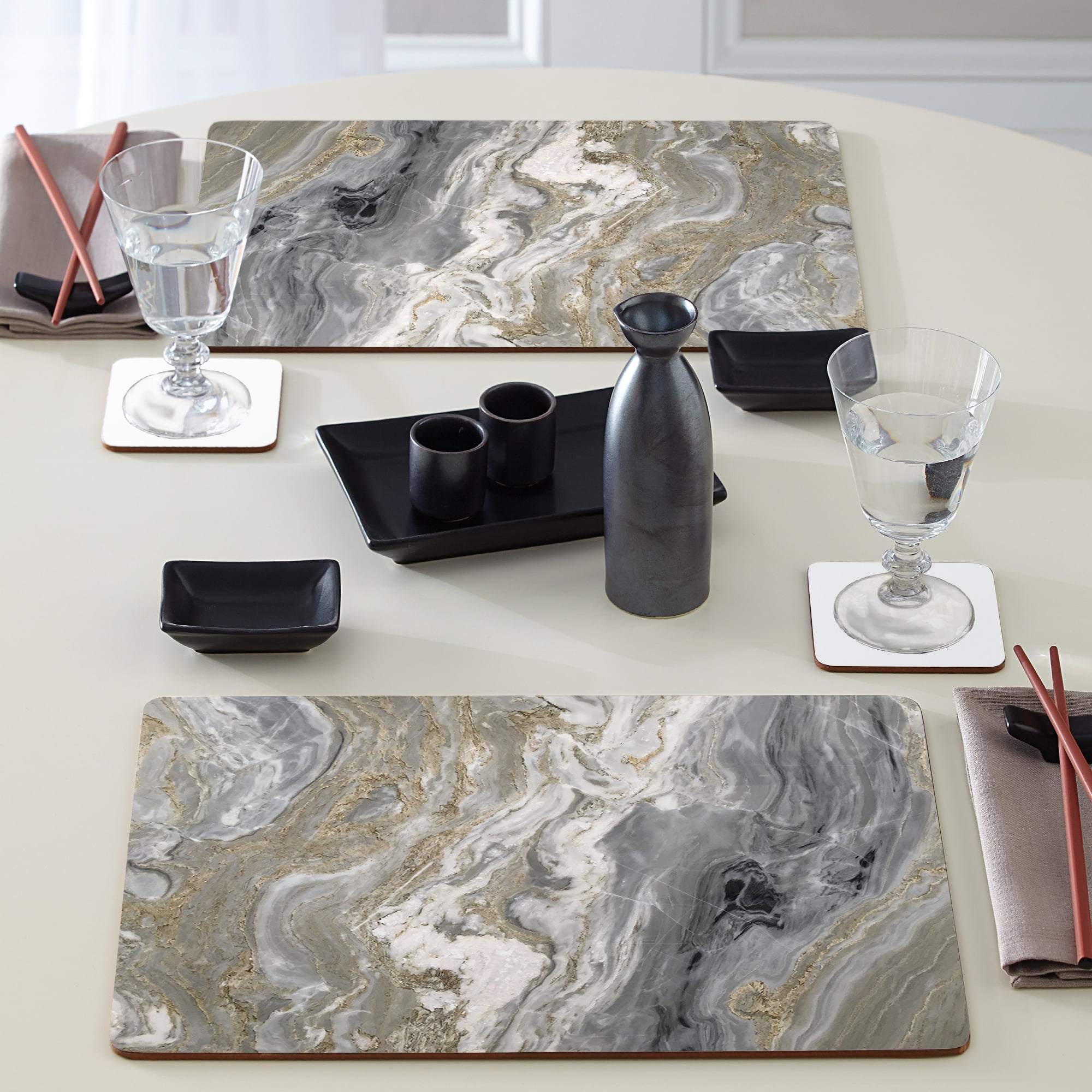 Cala Home "Quartz Design" Premium Decorative Hardboard Cork Back Tabletop Placemats 4 Pack