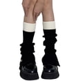 thumbnail image 2 of Eoperou 1 Pair Women Winter Calf Socks Button Opening Knitting Patchwork Color Matching Japanese Keep Warm Anti-slip Preppy Style Leg Warmers for Student, 2 of 8