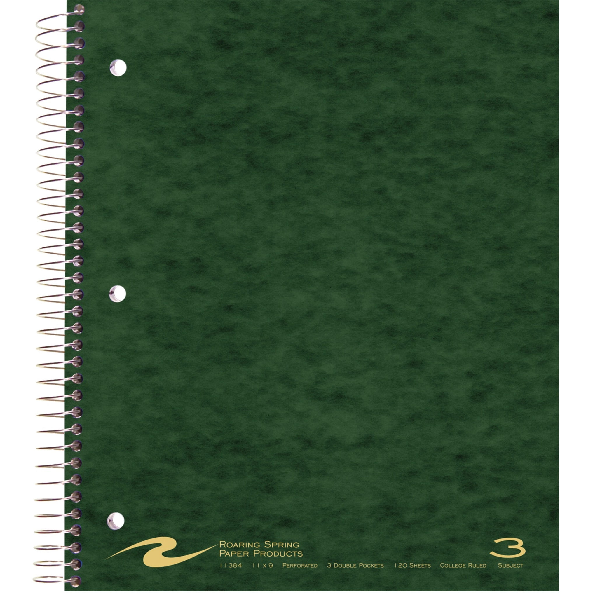 Roaring Spring College Ruled 3 Subject Spiral Notebook, Double Pockets, 1 Case (24 Total), 11" x 9" 120 Sheets, Assorted Colors