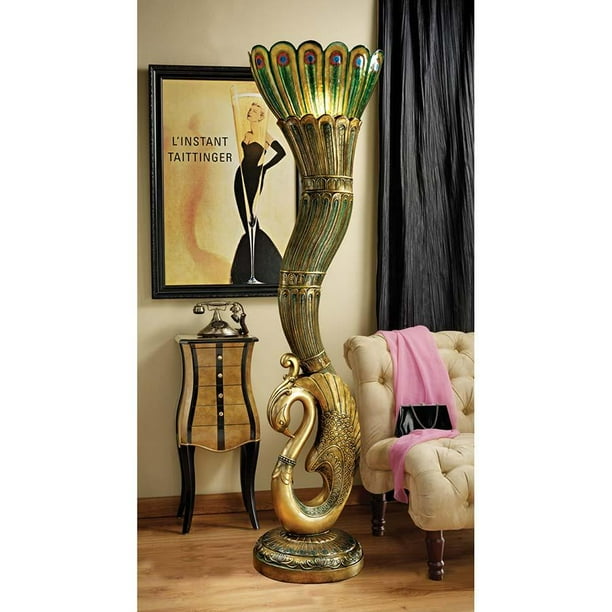 70" Art Deco Peacock Plumage Sculpture Statue Floor Lamp