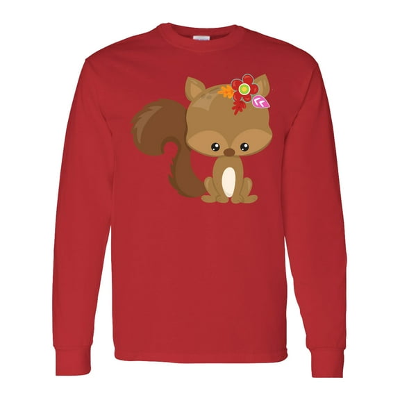 Inktastic Spring Animals, Cute Squirrel, Colorful Flowers Long Sleeve T-Shirt