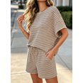 thumbnail image 3 of Womens 2 Piece Sets Summer Lounge Sets Striped Short Sleeve Oversized T Shirts Drawstring Shorts Matching Set, 3 of 5