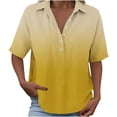 thumbnail image 6 of Favoffer Women's Linen Blouse Turtleneck Short Sleeve Solid Color Button Snap V Neck Daily Office Streetwear Fashion Casual Shirt, 6 of 7