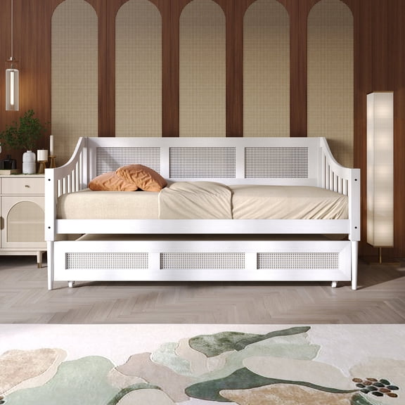 Castle Place Timeless Cane Wooden Daybed with Trundle, White