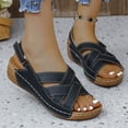 thumbnail image 5 of THDHVS Black Sandals Women,Womens Sandals,Summer Casual Solid Color Wedge Heel Fish Mouth Strap Sandals Black 7.5, 5 of 6