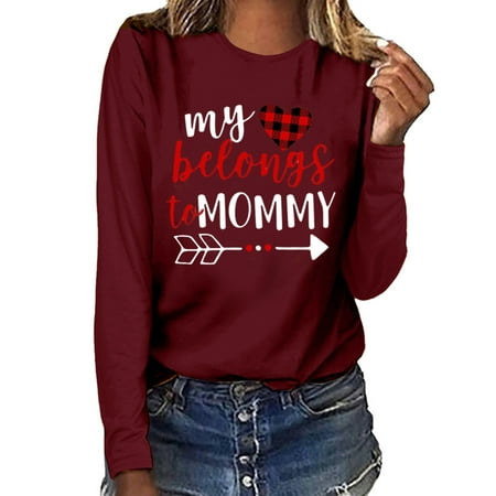 

YFPWM Woman Tops Casual Ribbed Knit Shirt cold shoulder tops athletic tank tops maternity tank topValentine s day Print Long Sleeve Sweatshirt