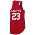 thumbnail image 3 of Women's-Fanatics Christian McCaffrey Scarlet San Francisco 49ers Plus Size Name & Number Tank Top, 3 of 3
