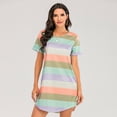 thumbnail image 2 of Women's Pajamas Short Sleeve Rainbow Striped Loose T-shirt Dress Plus Size Blouses, 2 of 2