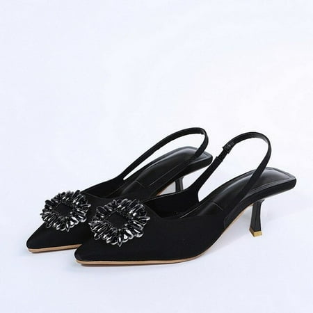 

ZA 2022 New Women s Shoes Pointed Toe Shallow Nude Pink Diamond Shoes Low Heel Back Strappy Shoes Women