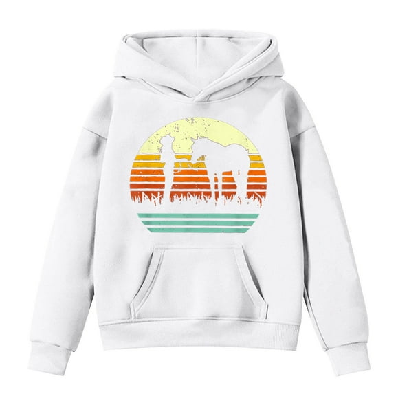 Telankuip Trendy Love Heart Graphic Hoodies for Teen Girls Long Sleeve Horse Printed Casual Kids Sweatshirts Loose Comfortable Pullover Tops 2025 Preppy Clothes with Pockets White 13-14 Years