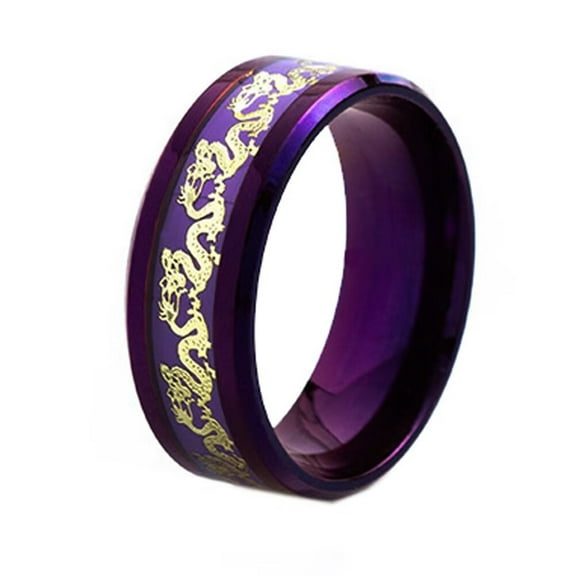 PAMTIER Men's Stainless Steel 8MM High Polished Animal Dragon Wedding Band Ring Purple Size 10