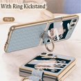 thumbnail image 5 of Compatible with Samsung Galaxy Z Flip 6 Case Ring Holder Stand Woven Leather Cover Built in Small Screen Protector Camera Protector Women Men Kickstand Phone Case for ZFlip 6 5G (2024) Blue, 5 of 11