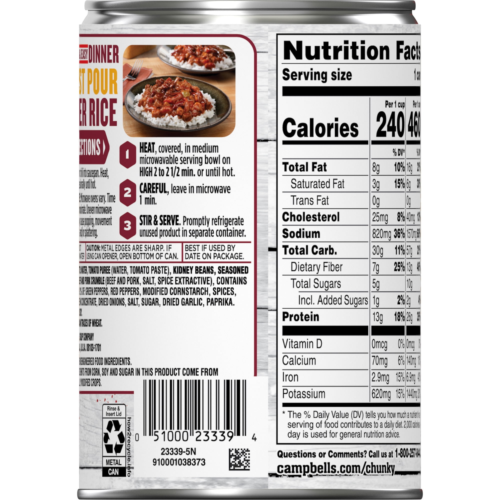 (6 pack) Campbell’s Chunky Chili with Beans, 16.5 oz Can