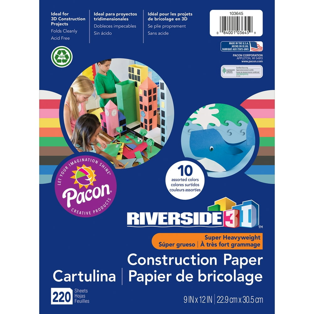 Construction Paper, 10 Assorted Colors, 9" x 12", 220 Sheets Walmart