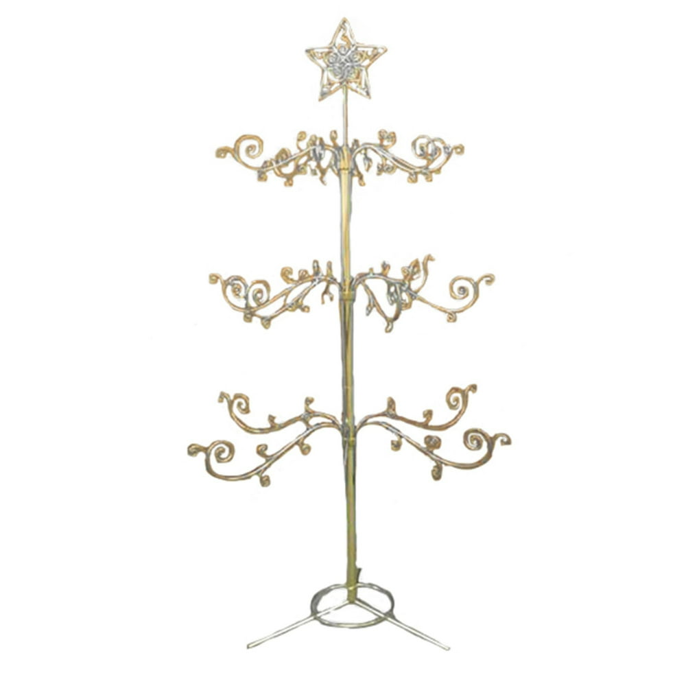 4' Gold Metal Christmas Ornament Display Tree with Star and Scrolled