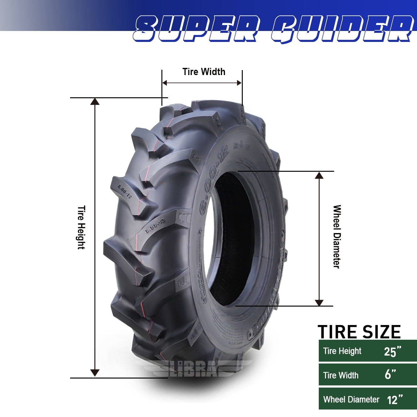 SUPERGUIER 6.00-12 Agricultural Farm Tractor Tire R-1 Pattern 6