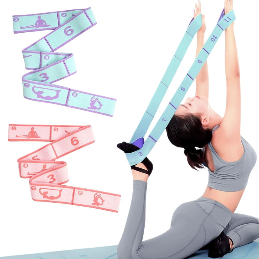 8-Loop Stretch Strap for Yoga Pilates, 85cm Elastic Resistance Band with Numbered Sections for Leg Stretching, Physical Therapy Rehabilitation Tool