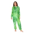 thumbnail image 2 of 1 Piece Adult Onesie Pajamas Cozy & Loose-Fit Sleepsuit Loungewear with Pockets Green Ink Splatter Pattern X-Small, 2 of 7