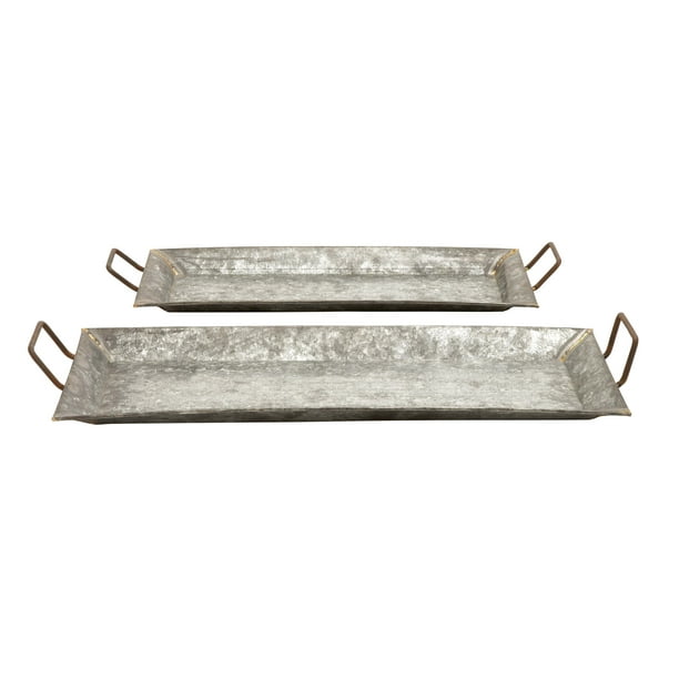 Decmode Large, Rectangular Metallic Silver Galvanized Metal Serving