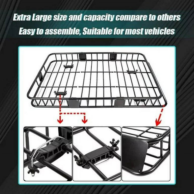 Kojem 64 Universal Black Roof Rack Cargo with Expandable Car Top Luggage  Holder Carrier Basket SUV 250Lbs 